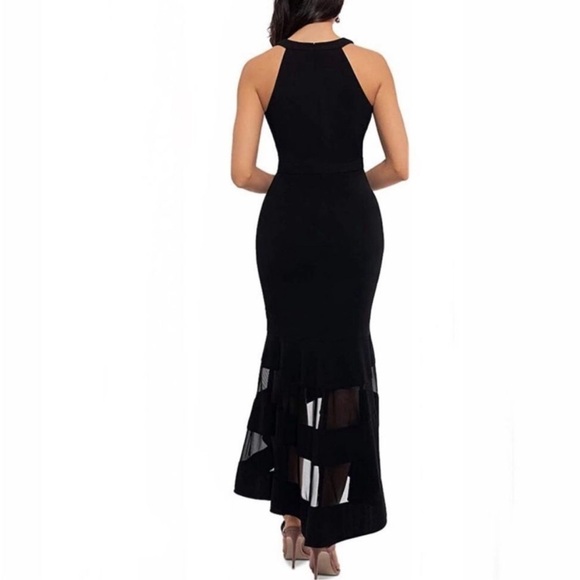 Xscape Black High/Low Flounce Midi Dress 6P. Never Worn - Picture 3 of 9